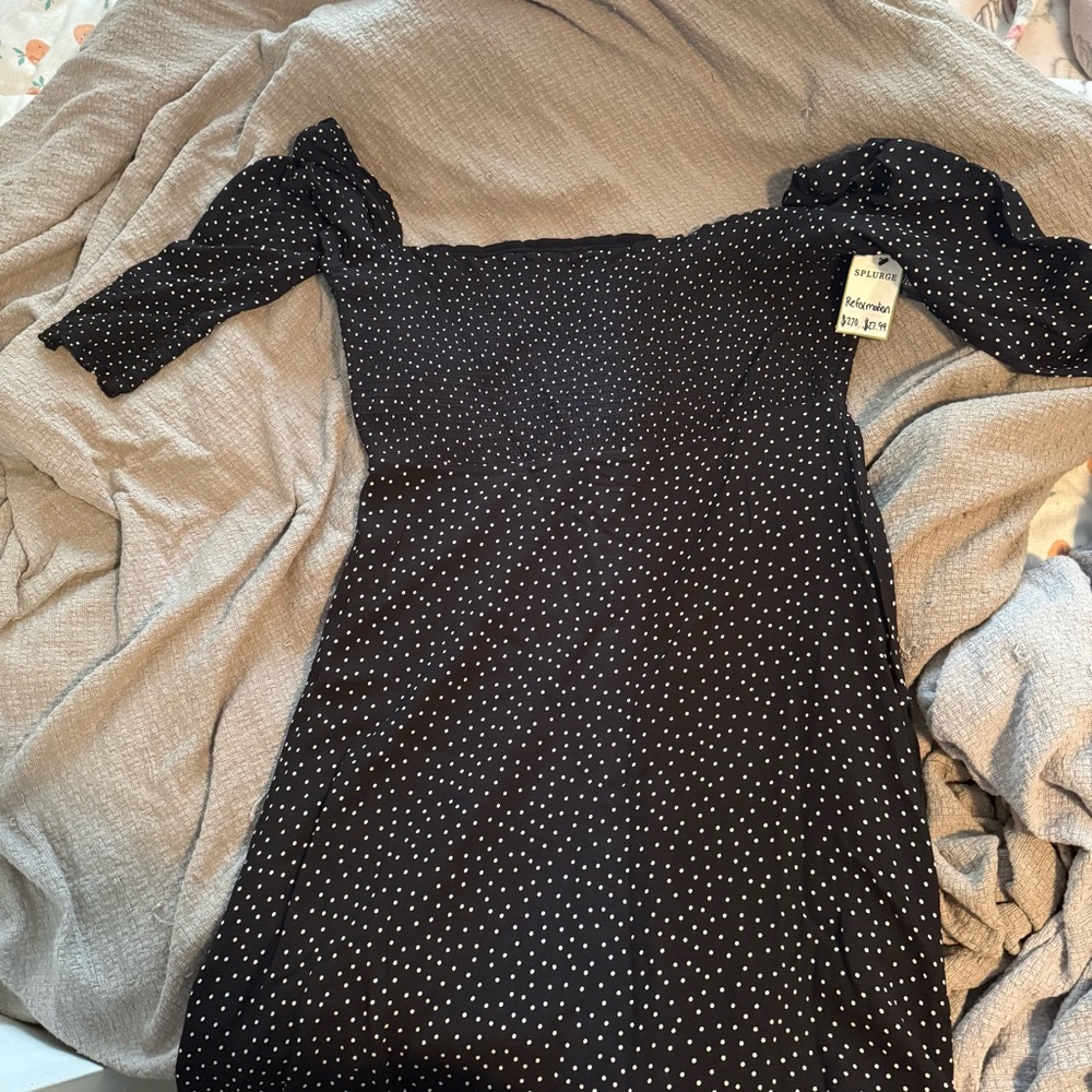 Reformation Black and White Polka Dot Long Sleeve Dress